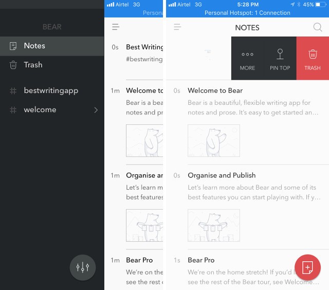 Ứng dụng Bear trên iOS