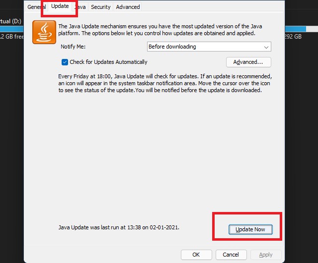 Update Java to make a Minecraft Sever in Windows 10