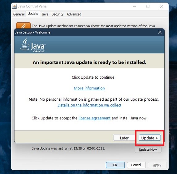 Update Java to make a Minecraft Sever