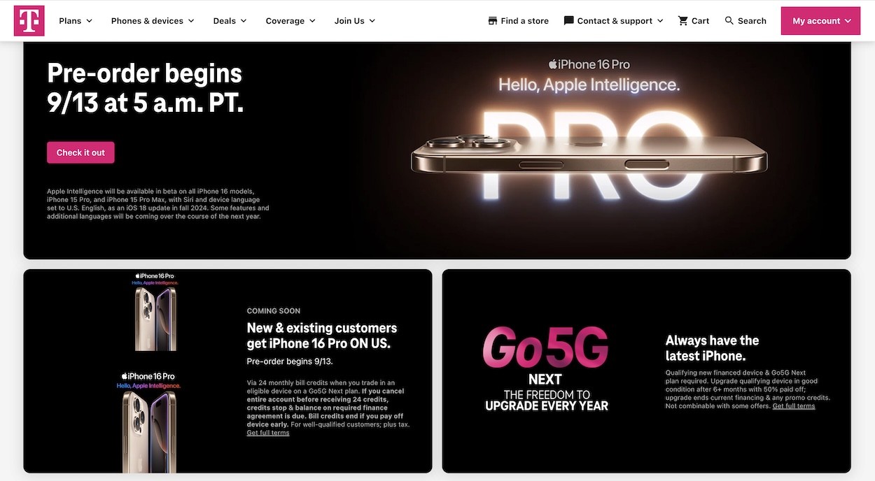Ưu đãi đặt trước iPhone 16 từ T-Mobile
