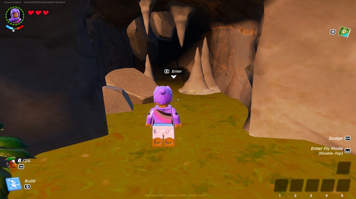 Vào hang động trong LEGO Fortnite
