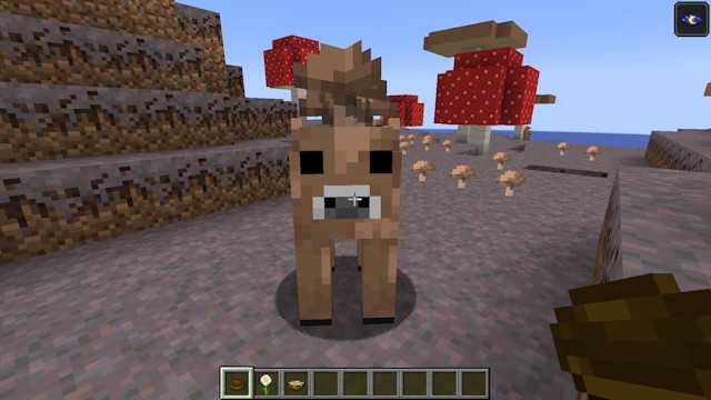 Vắt sữa một con bò nấm nâu trong Minecraft