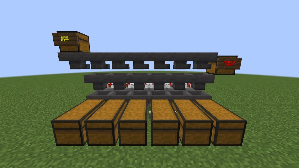 Ví dụ về bộ sắp xếp vật phẩm được xây dựng đầy đủ trong Minecraft