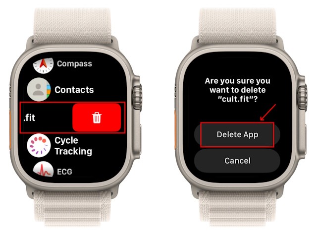 Vuốt sang trái để xóa ứng dụng Apple Watch
