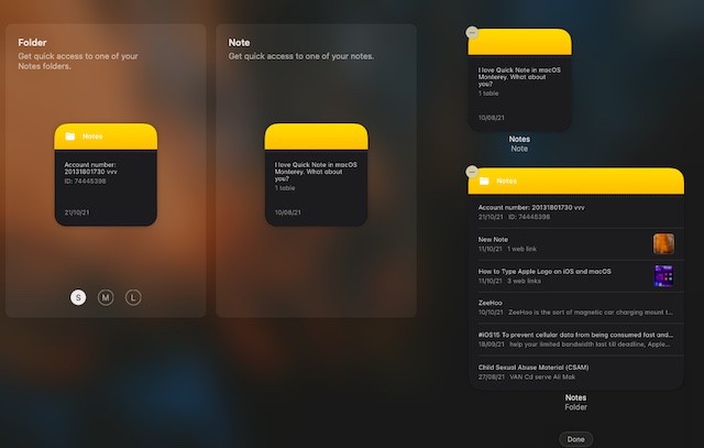 Widget Apple Notes cho Mac