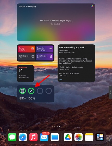 Widget pin hiển thị dung lượng pin của Apple Pencil trên iOS 15