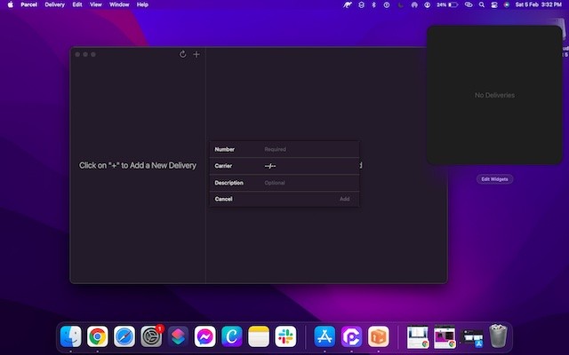 Widget theo dõi giao hàng Parecel cho macOS