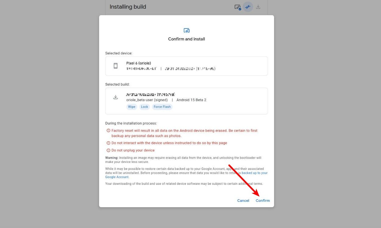 Xác nhận cài đặt Android 15 Beta 2
