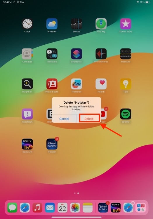 Xác nhận gỡ cài đặt ứng dụng trên iPad