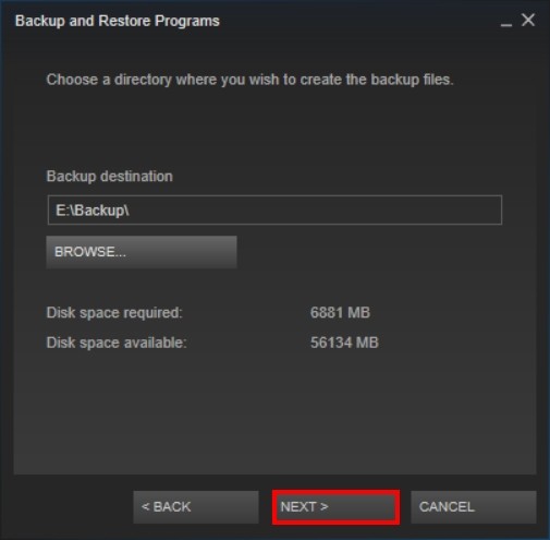 Xác nhận sao lưu dữ liệu game trên Steam