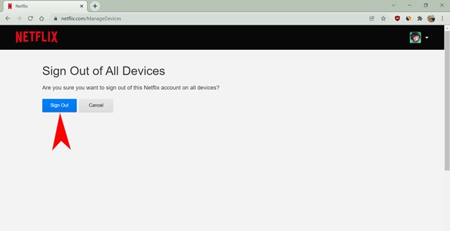 Xác nhận tùy chọn đăng xuất khỏi tất cả các thiết bị trên Netflix