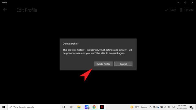 Xác nhận xóa hồ sơ trên ứng dụng máy tính Netflix