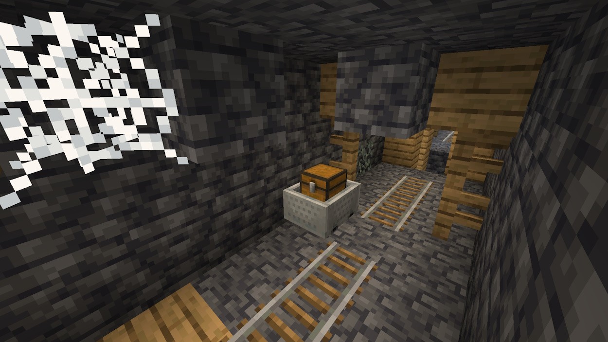 Xe mỏ chứa rương trong hầm mỏ Minecraft