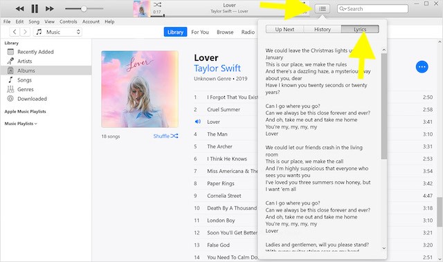 Xem lời bài hát trong iTunes trên Windows PC
