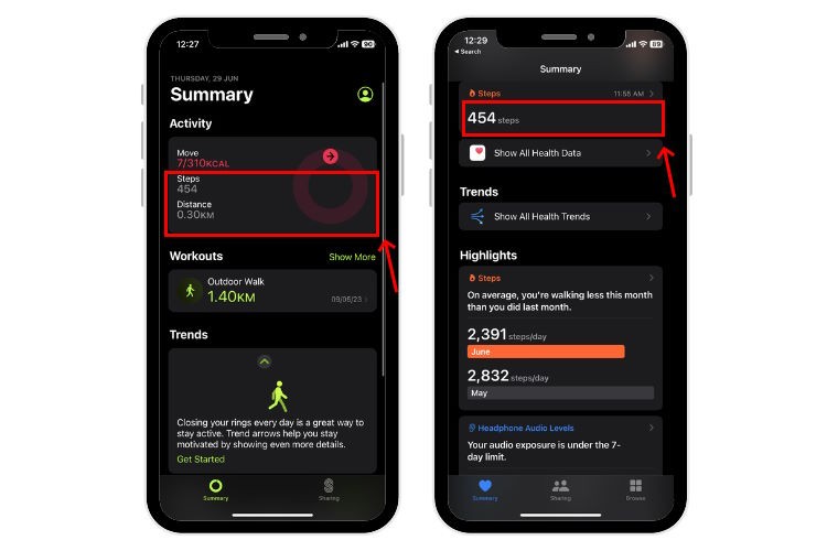 Xem Số bước trong ứng dụng Fitness và ứng dụng Health trên iPhone