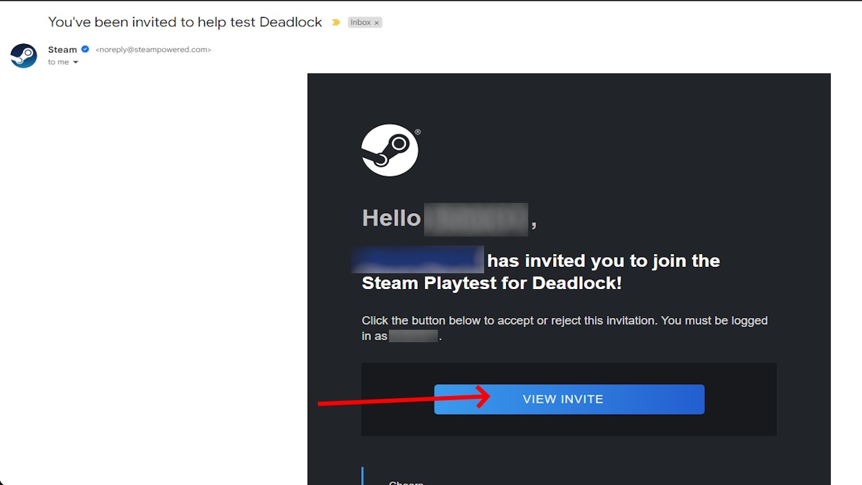 Xem và chấp nhận lời mời từ email để chơi thử Deadlock