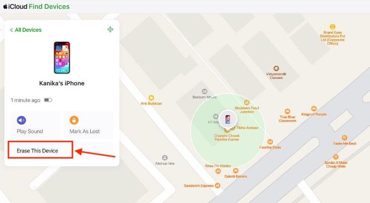 Xóa iPhone bằng iCloud Find Devices