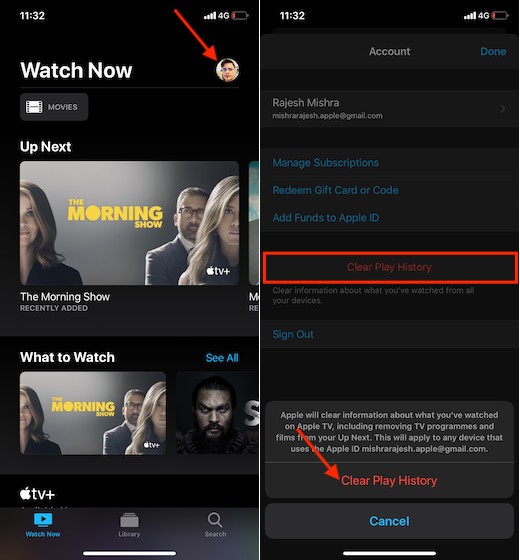 Xóa lịch sử trên Apple TV trên iPhone hoặc iPad
