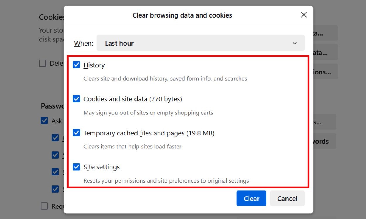 Xóa Tất Cả Mục Trong Firefox