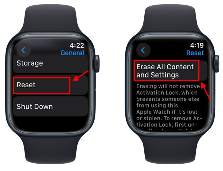Xóa tất cả nội dung và cài đặt trên Apple Watch