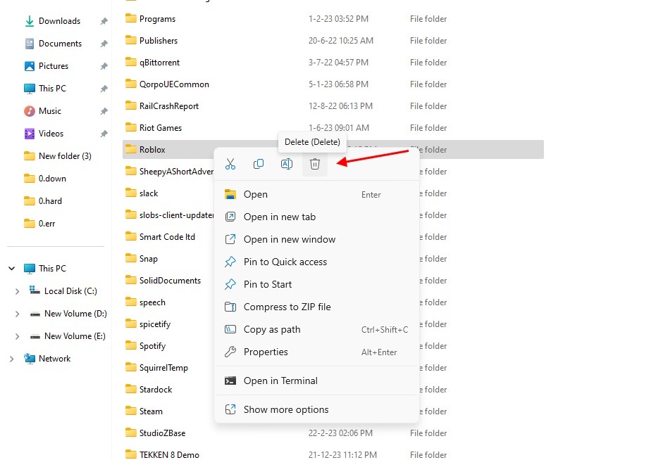 Xóa thư mục Roblox để xóa cache