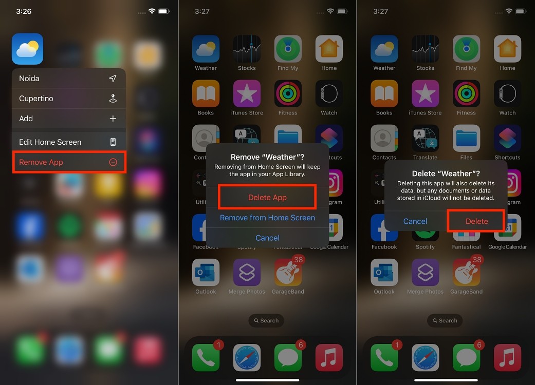Xóa ứng dụng thời tiết trên iPhone